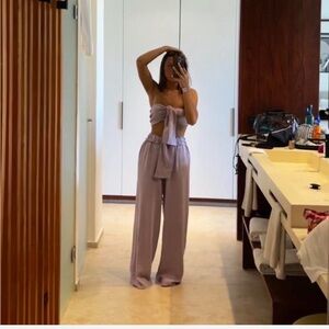 JLUXLABEL Lavender Tie-Front Bandeau Top with Wide-Leg Pants